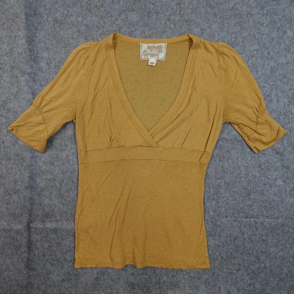 Anthropologie Top Womens Medium Deletta Surplice Gold V-Neck Half Sleeve Blouse‎